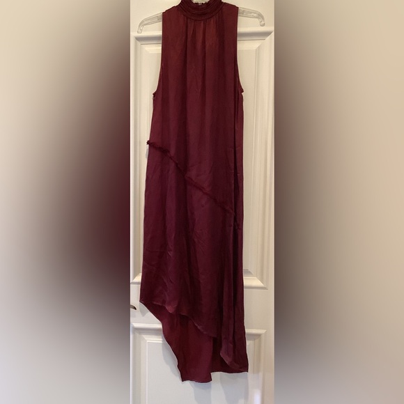 York Street Dress Size Small Wine Red High Neck Asymmetrical Hem Sleeveless - Picture 1 of 14